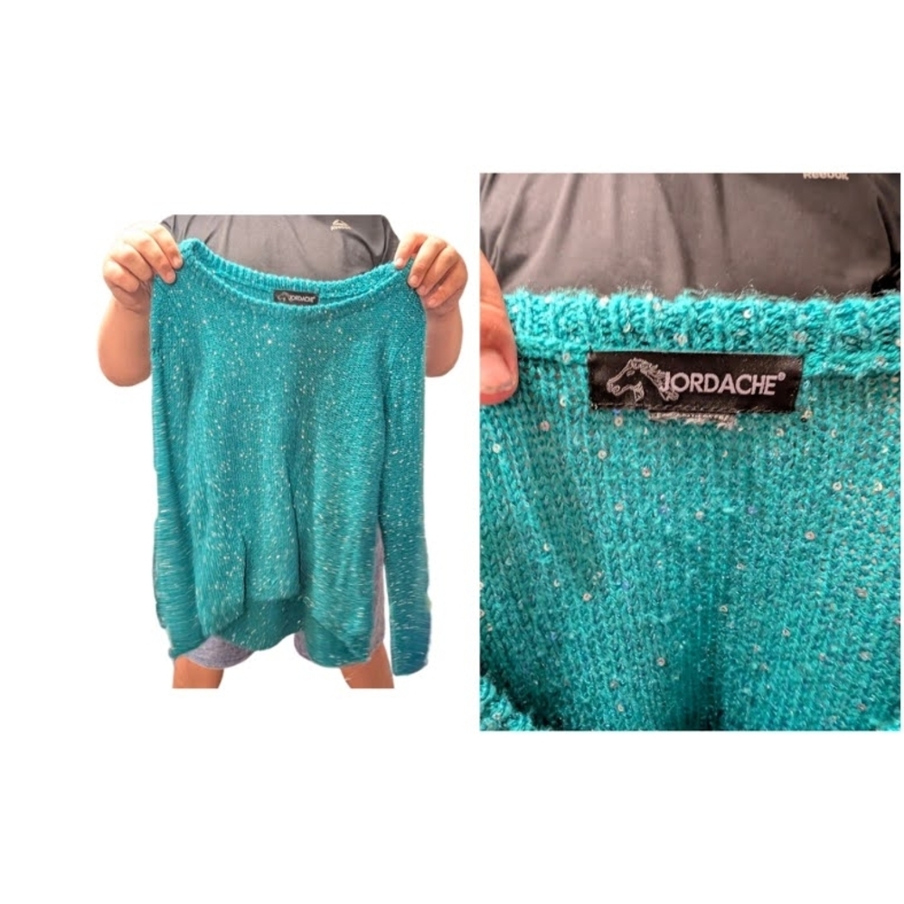 Jordache Turquoise Knit Sweater with Glitter Details
